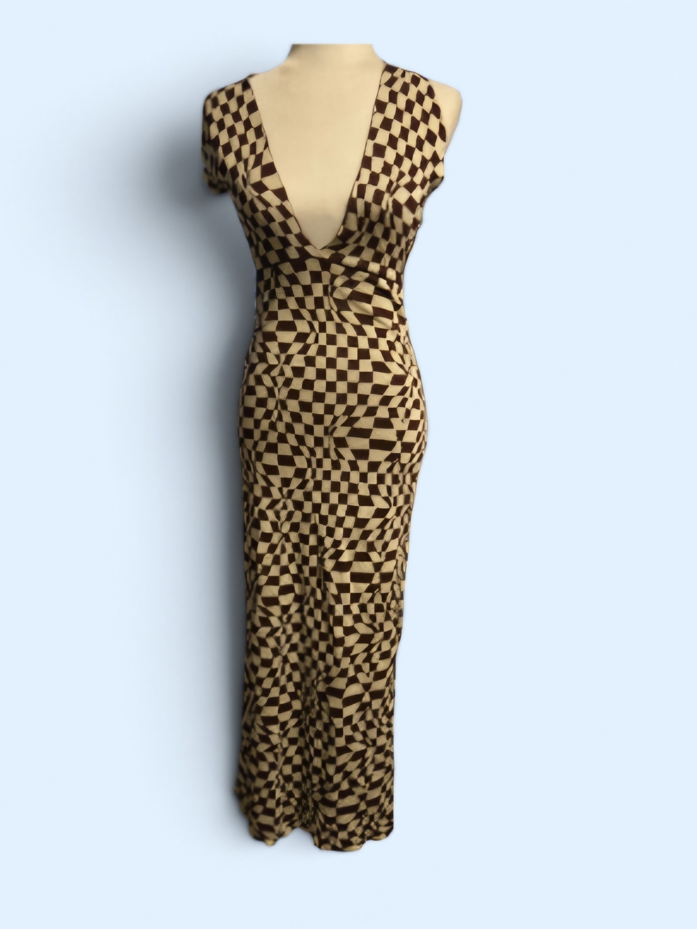 Paloma Wool Brown and Cream Geometric Midi Dress